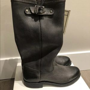 NEW FRYE GREY BLACK LEATHER TALL BOOTS 6.5 US